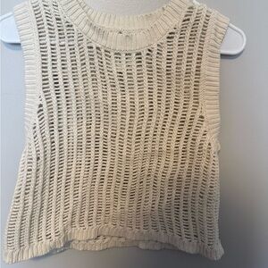 aerie Cream Open-Weave Cropped Knit Tank